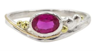 Silver 14ct gold wire oval ruby ring