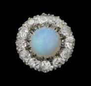 Early 20th century opal and old cut diamond cluster ring