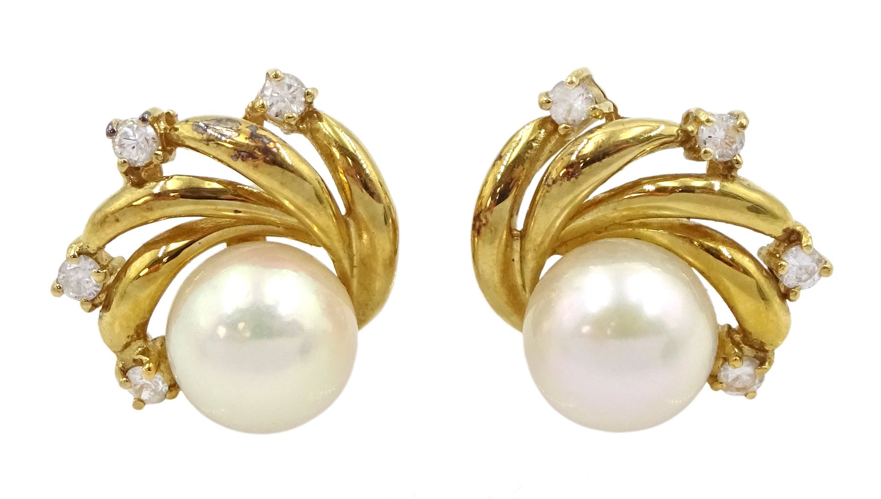 Pair of 18ct gold pearl and diamond stud earrings
