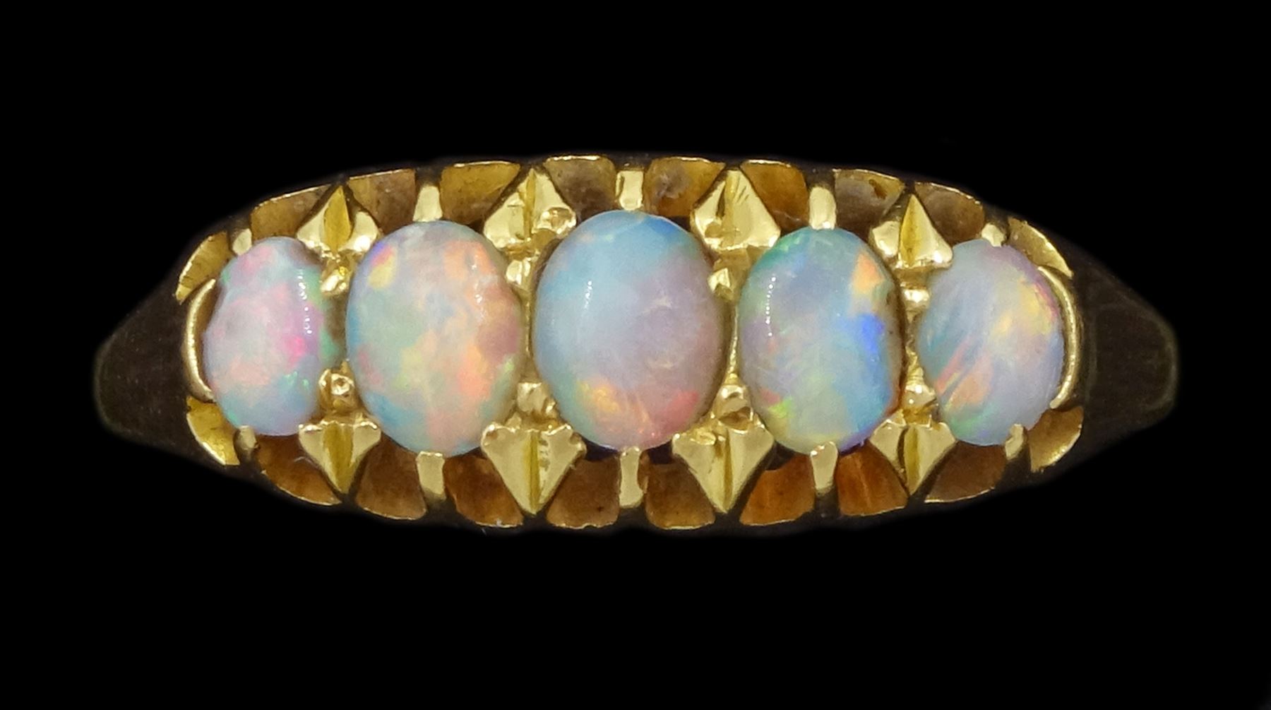 Early 20th century 18ct gold five stone opal ring