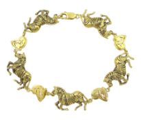 18ct gold zebra and hunting scene link bracelet