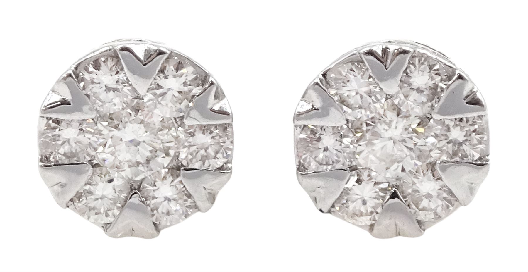 Pair of 18ct white gold round brilliant cut diamond cluster stud earrings