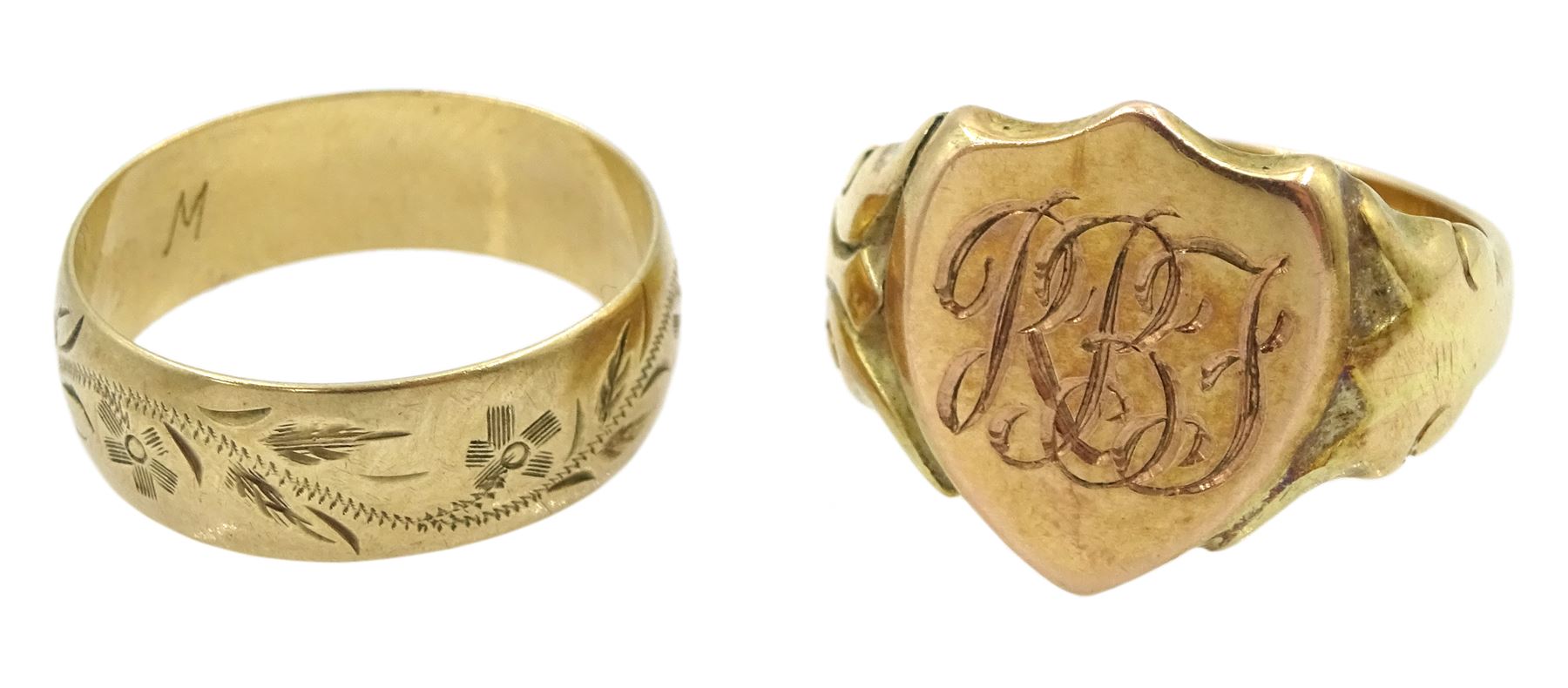 Gold shield signet ring