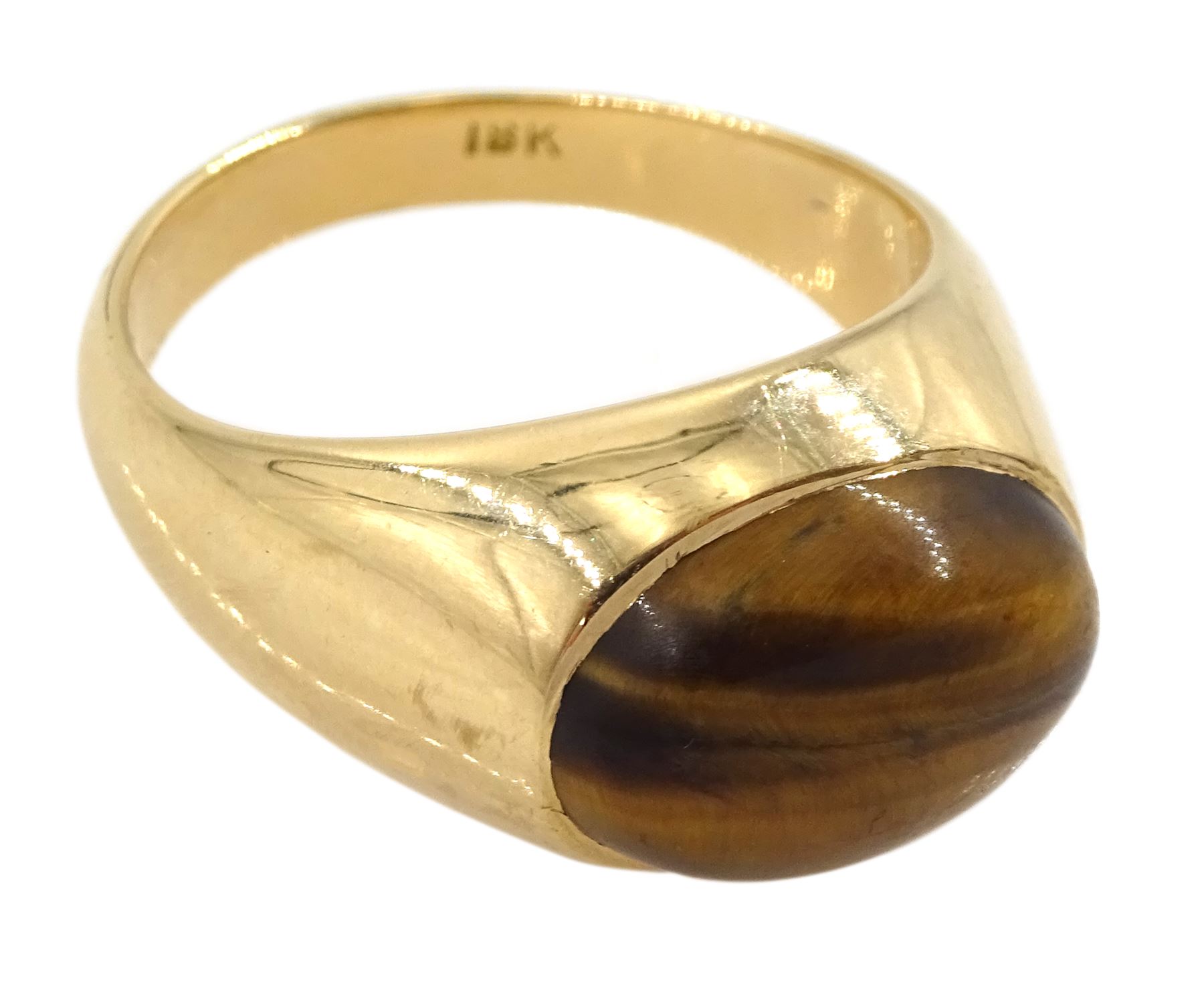 18ct gold single stone tiger's eye signet ring - Image 3 of 4