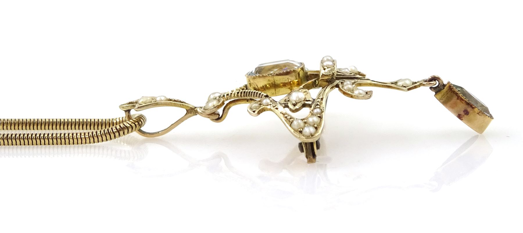 Edwardian 9ct gold aquamarine and split pearl pendant/brooch - Image 2 of 3