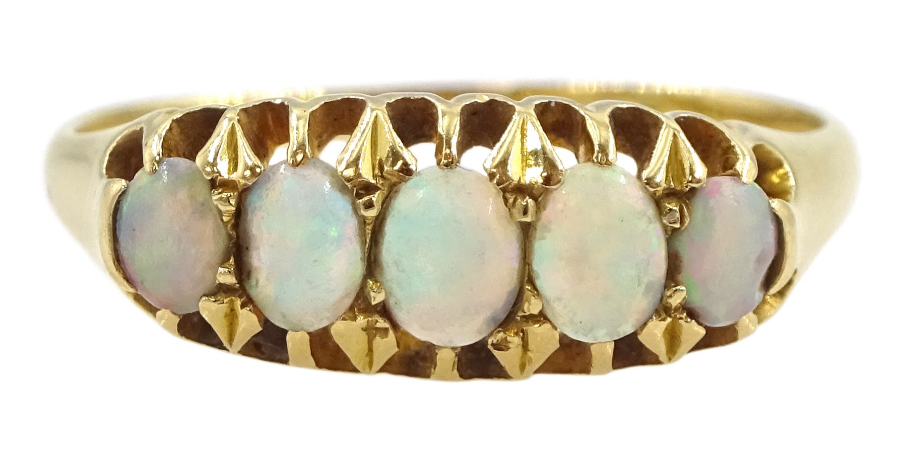 Early 20th century 18ct gold five stone opal ring - Image 5 of 6