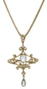 Edwardian 9ct gold aquamarine and split pearl pendant/brooch