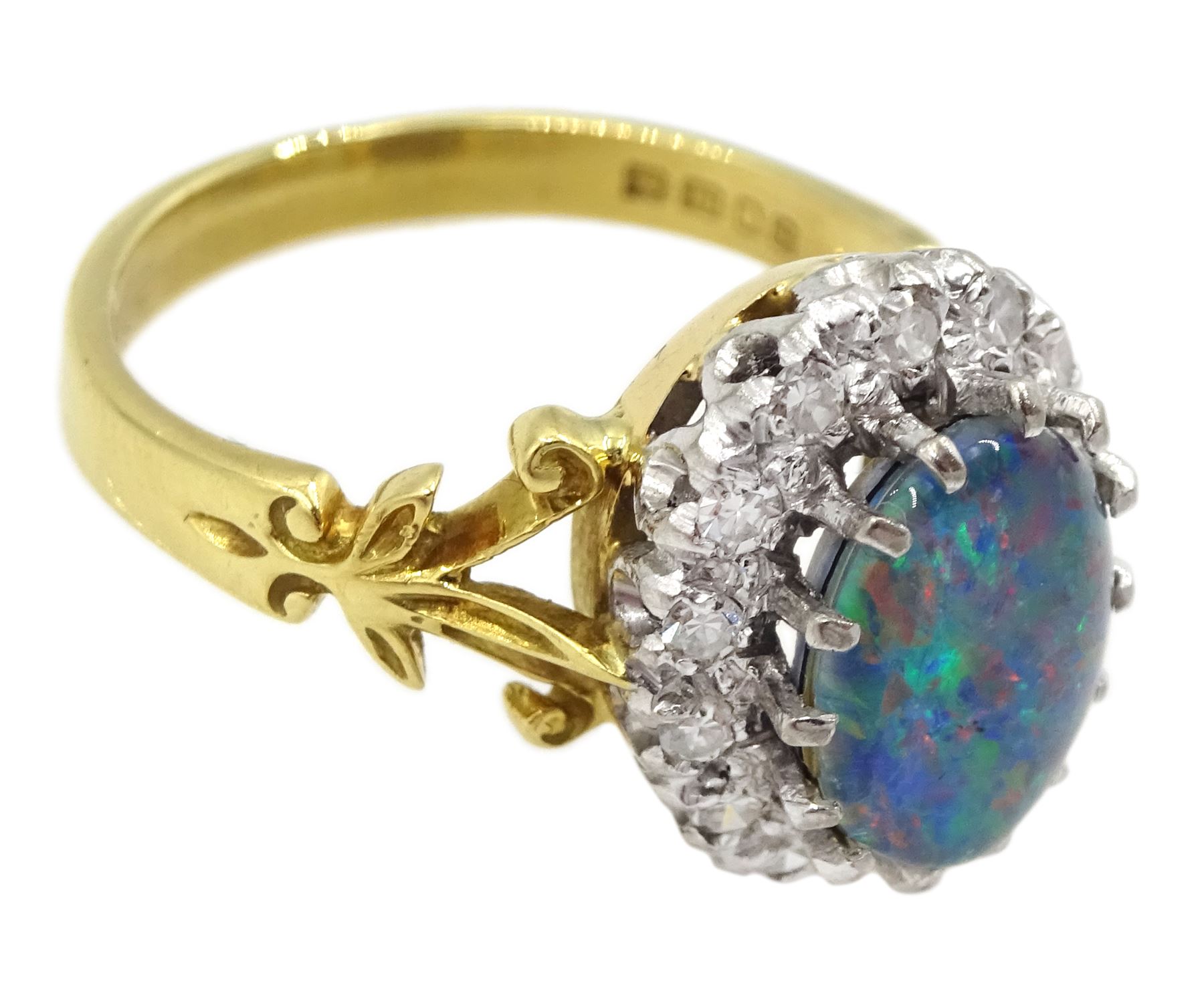 18ct gold opal triplet and diamond chip cluster ring - Image 3 of 4