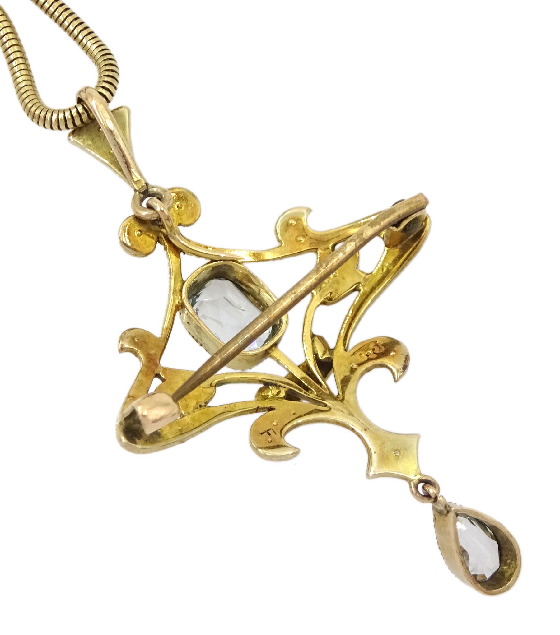 Edwardian 9ct gold aquamarine and split pearl pendant/brooch - Image 3 of 3