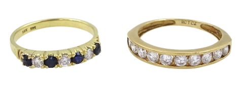 14ct gold seven stone sapphire and cubic zirconia ring and a 9ct gold cubic zirconia half eternity r