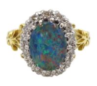 18ct gold opal triplet and diamond chip cluster ring