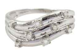 9ct white gold three row eight stone diamond ring