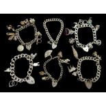 Six silver charm bracelets