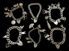 Six silver charm bracelets