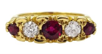 18ct gold five stone round ruby and old cut diamond ring