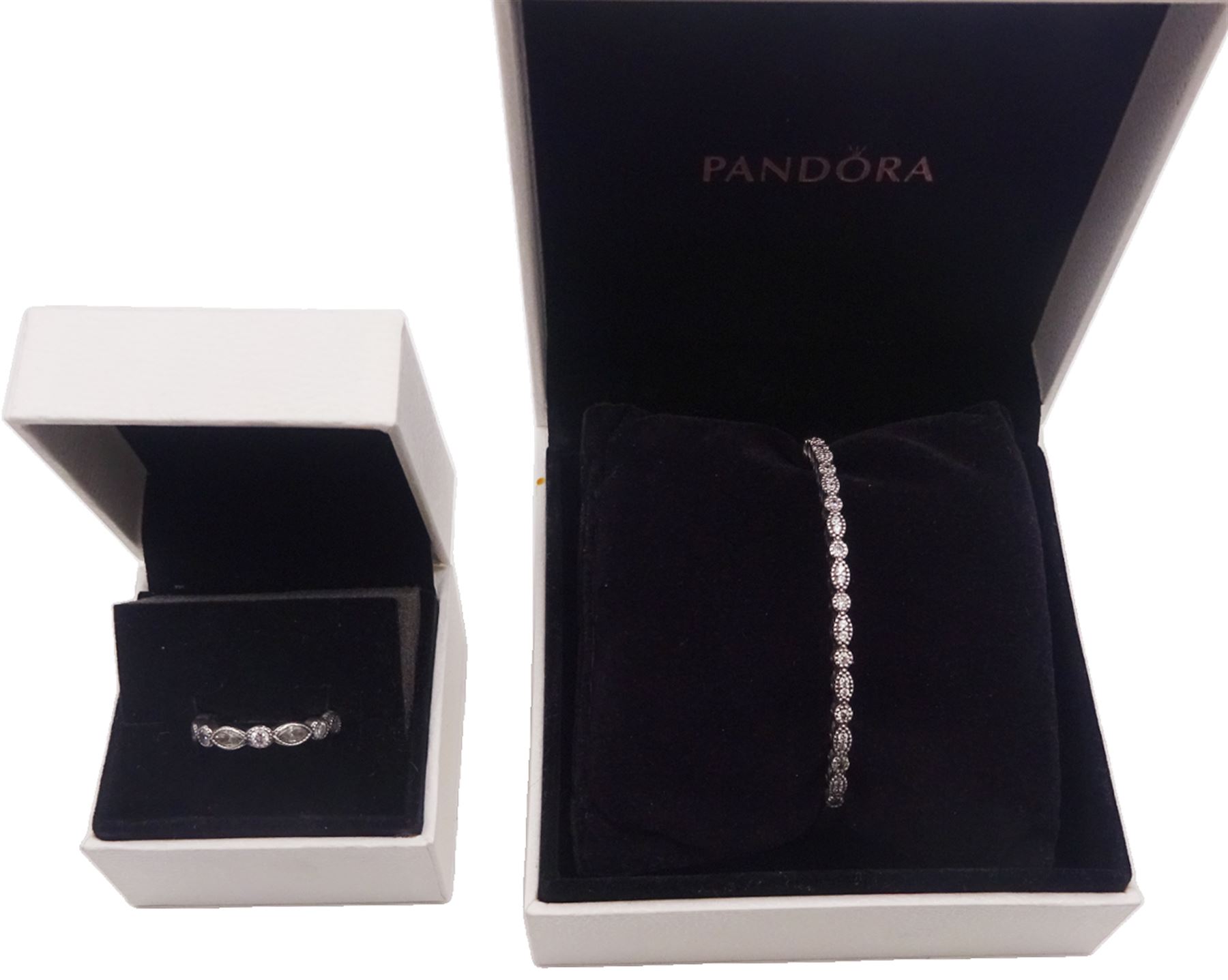 Pandora silver 'Alluring Brilliant Marquise' cubic zirconia bangle and similar ring - Image 2 of 3