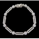 Silver Art Deco style cubic zirconia openwork flower link bracelet