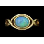 9ct gold single stone opal ring