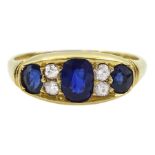 Victorian 18ct gold three stone oval sapphire ring