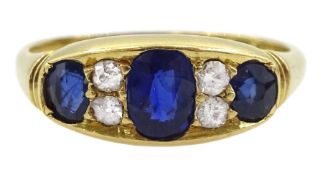 Victorian 18ct gold three stone oval sapphire ring