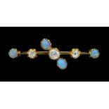 Early 20th century 15ct gold opal and diamond brooch