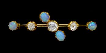 Early 20th century 15ct gold opal and diamond brooch