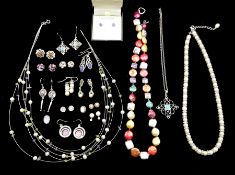 Collection of stone set silver jewellery including fourteen pairs of earrings