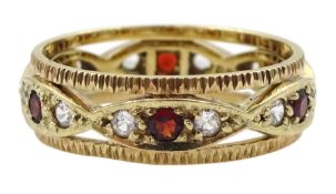 9ct gold red and clear stone set eternity ring