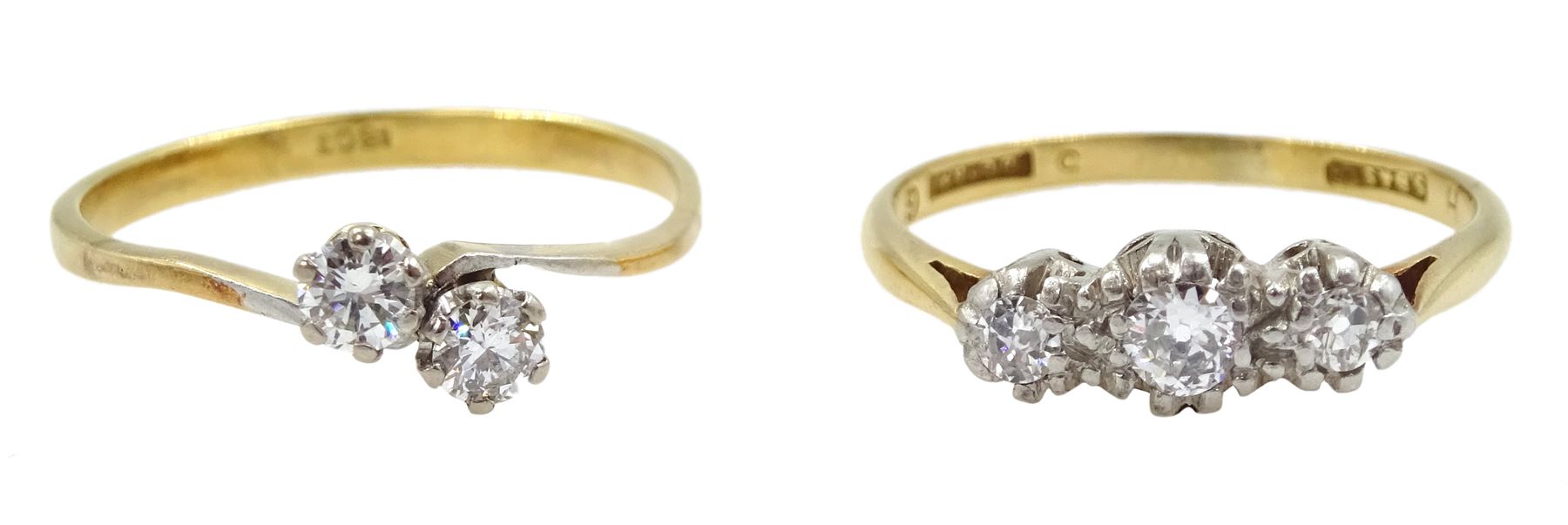 Early 20th century 18ct gold three stone old cut diamond ring by S Blanckensee & Sons Ltd and an 18c