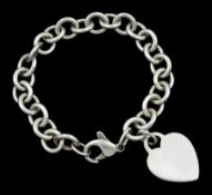 Tiffany & Co silver cable link heart charm bracelet