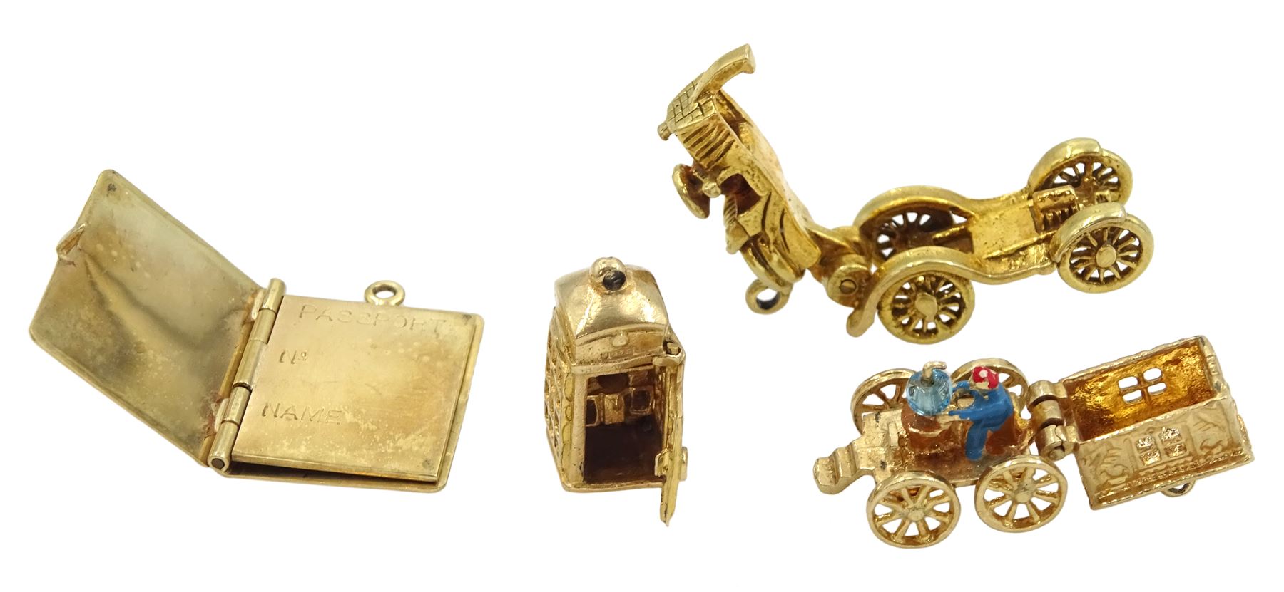 Four 9ct gold charms including telephone box - Image 2 of 2