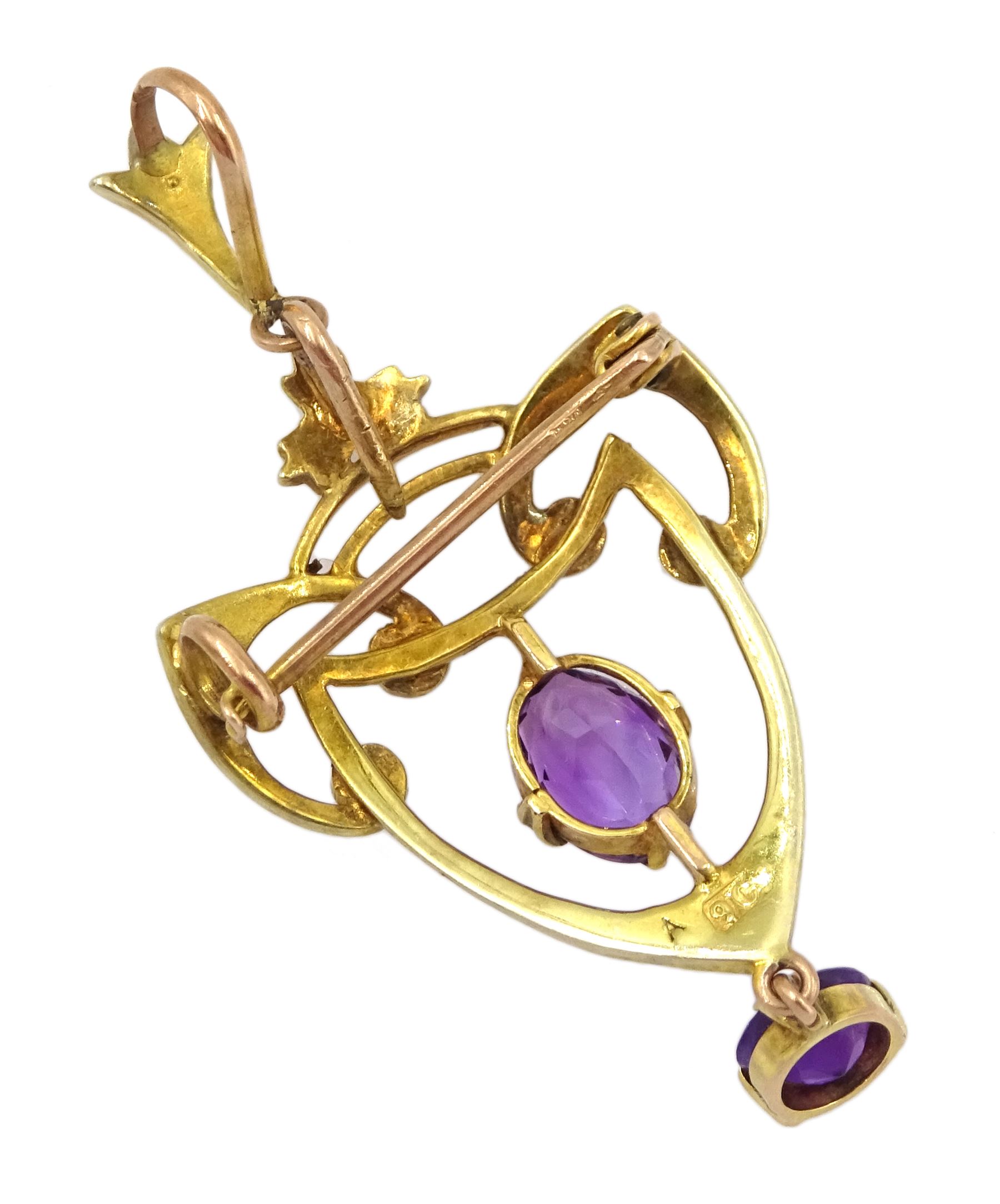 Edwardian gold amethyst and seed pearl pendant/brooch - Image 3 of 3