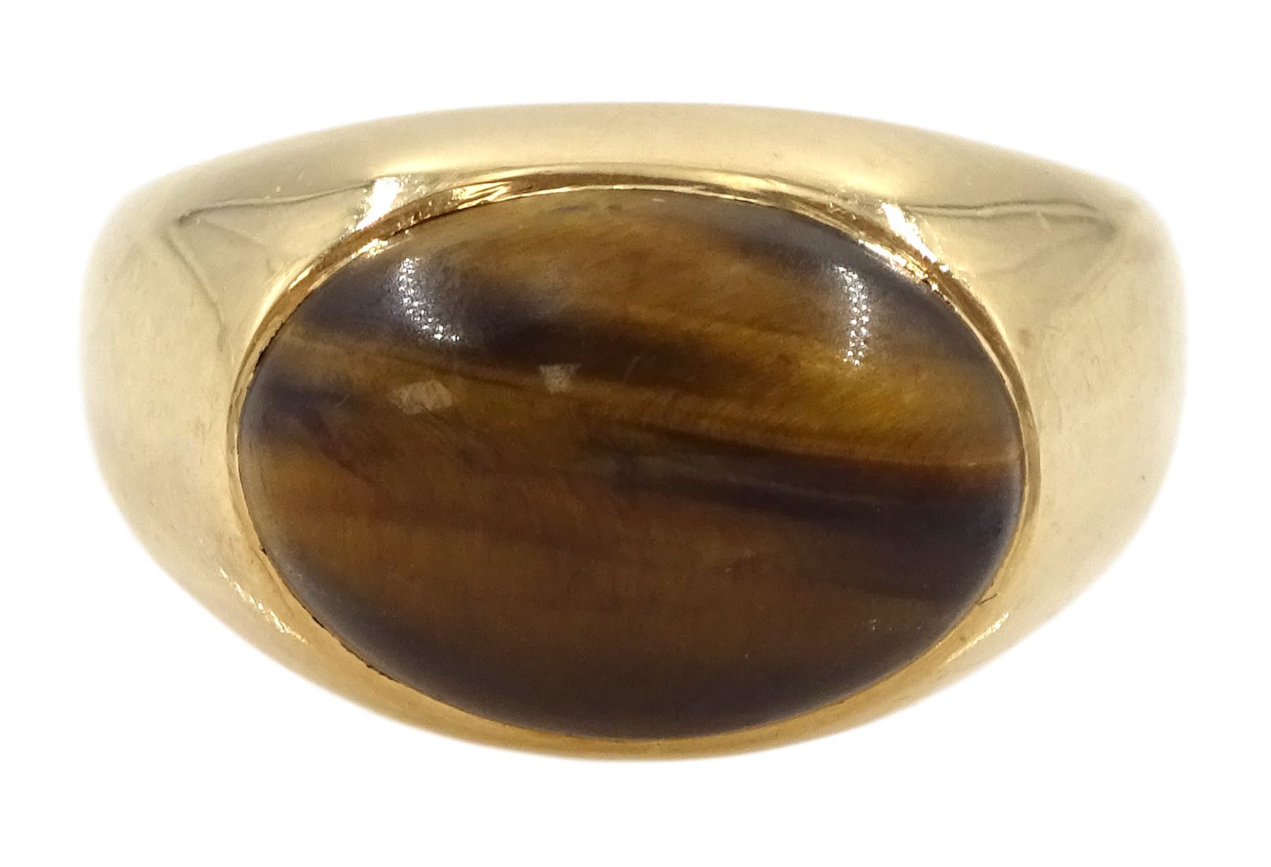 18ct gold single stone tiger's eye signet ring