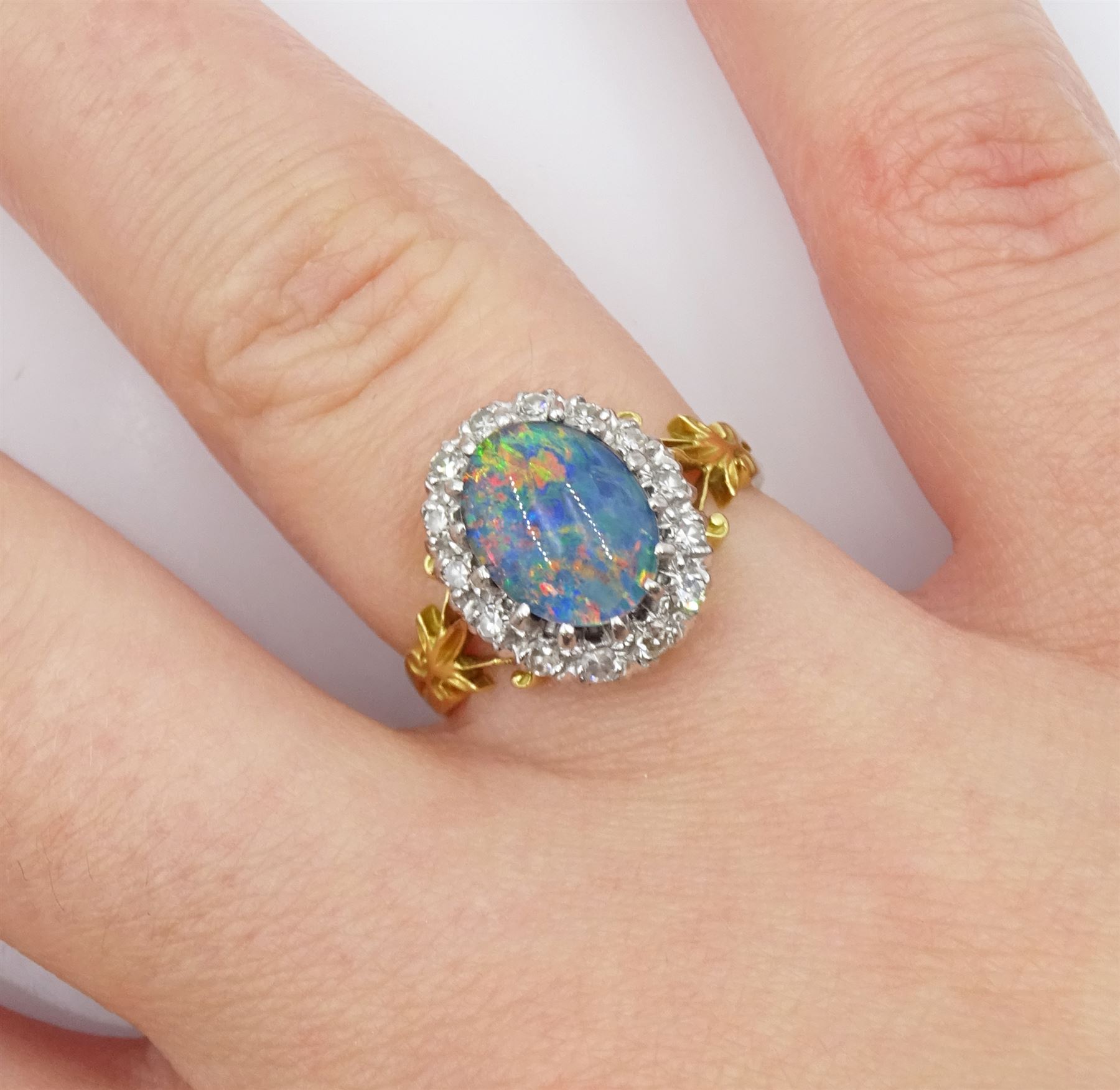 18ct gold opal triplet and diamond chip cluster ring - Image 2 of 4