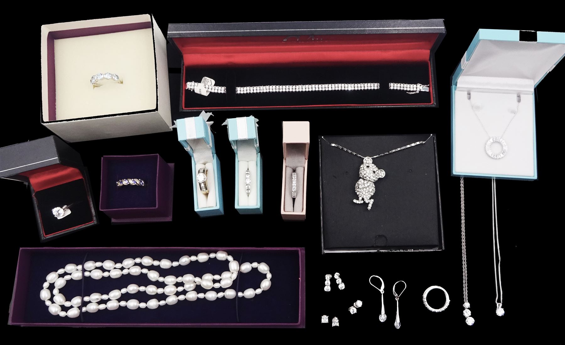 Collection of silver and silver-gilt stone set jewellery including bracelet