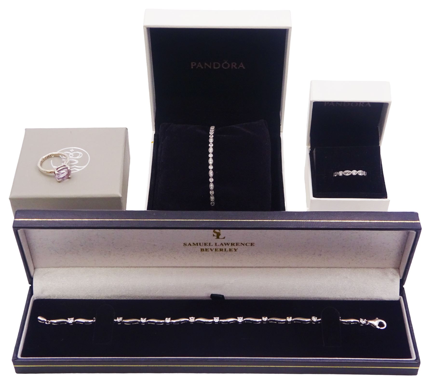 Pandora silver 'Alluring Brilliant Marquise' cubic zirconia bangle and similar ring