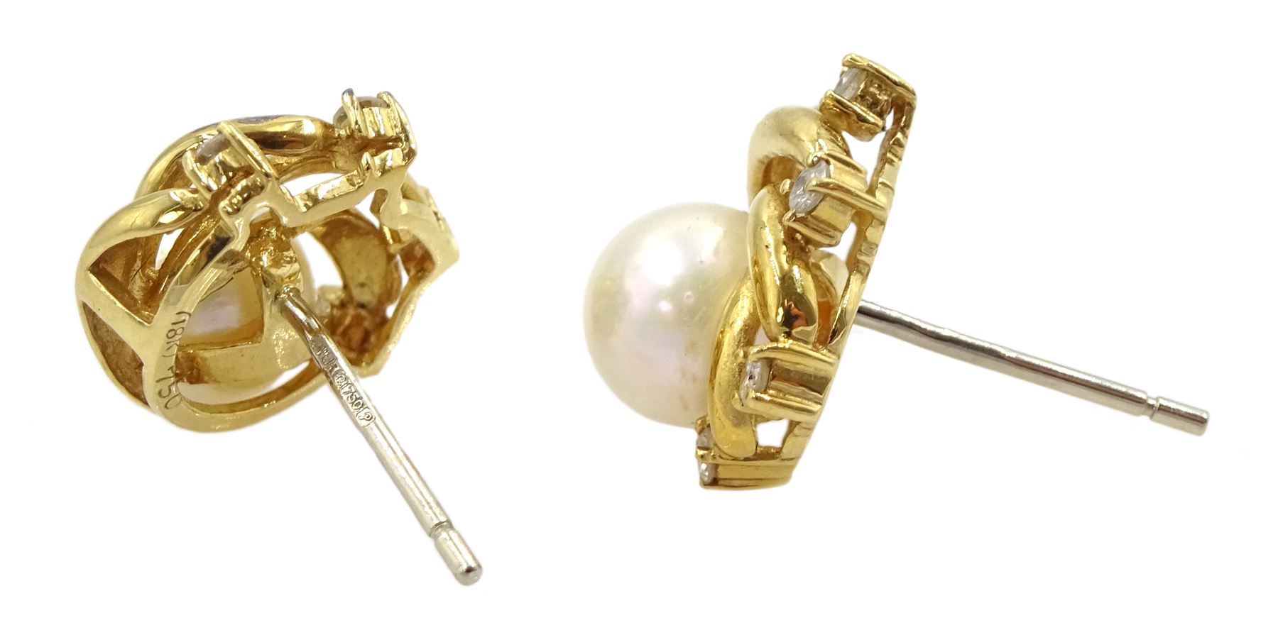 Pair of 18ct gold pearl and diamond stud earrings - Image 2 of 2