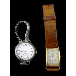 Early-mid 20th century 18ct gold rectangular manual wind wristwatch