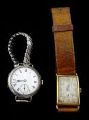 Early-mid 20th century 18ct gold rectangular manual wind wristwatch