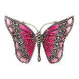 Silver plique-a-jour and marcasite butterfly brooch