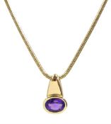 9ct gold oval amethyst pendant necklace
