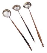 Georgian toddy ladle with silver tapering oval bowl and later turned wooden handle
