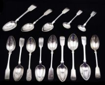Collection of fourteen silver Fiddle pattern spoons