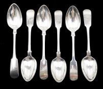 Set of six Victorian silver Fiddle pattern teaspoons