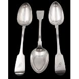 Three Victorian silver Fiddle pattern table spoons