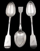 Three Victorian silver Fiddle pattern table spoons