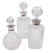 Modern silver mounted cut glass decanter