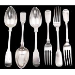 Three George IV silver fiddle pattern dessert spoons