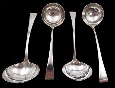 Four George III silver Old English pattern sauce ladles