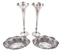 Pair of Edwardian silver trumpet vases with weighted bases